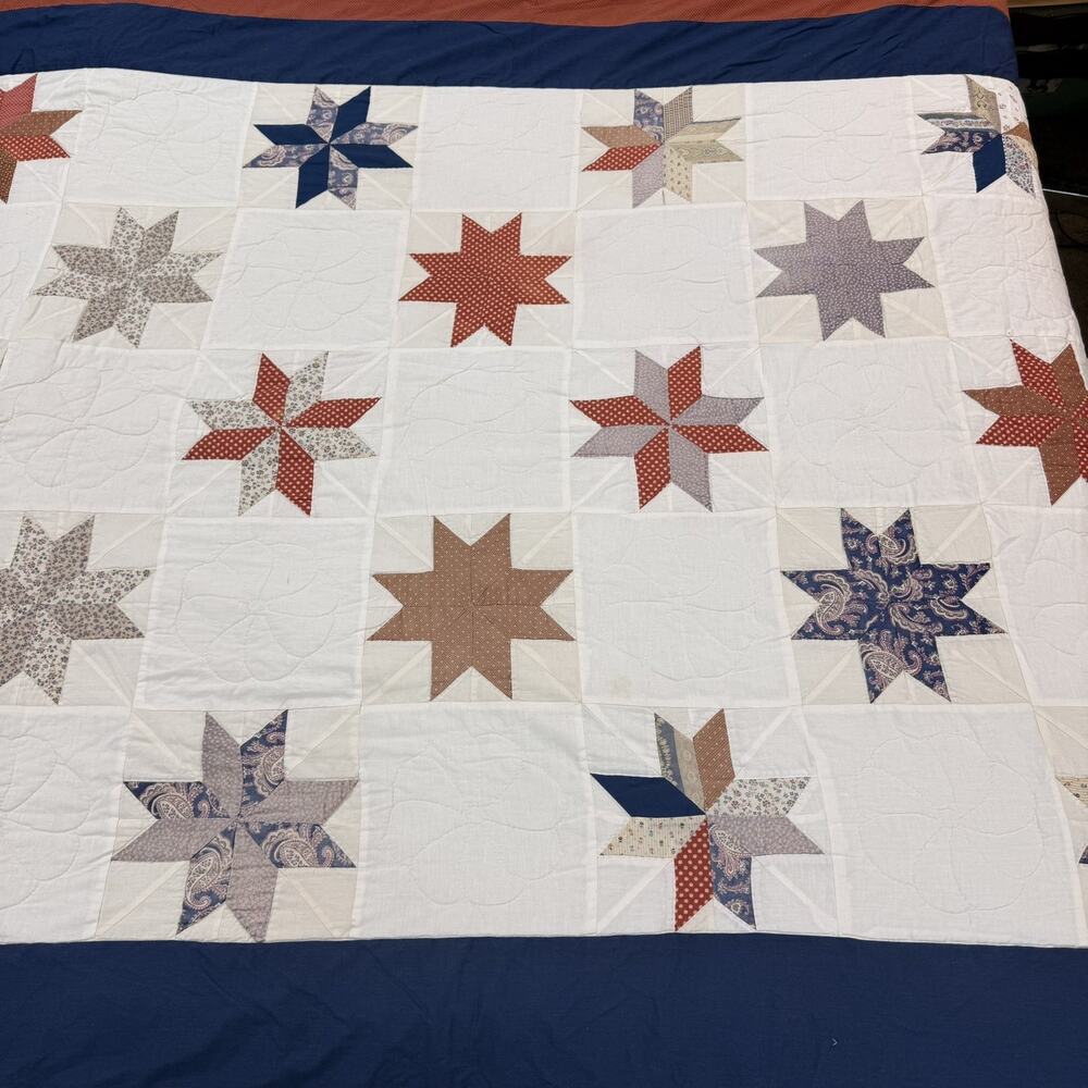 Handmade Vintage Star Patchwork Quilted Quilt Twin Size